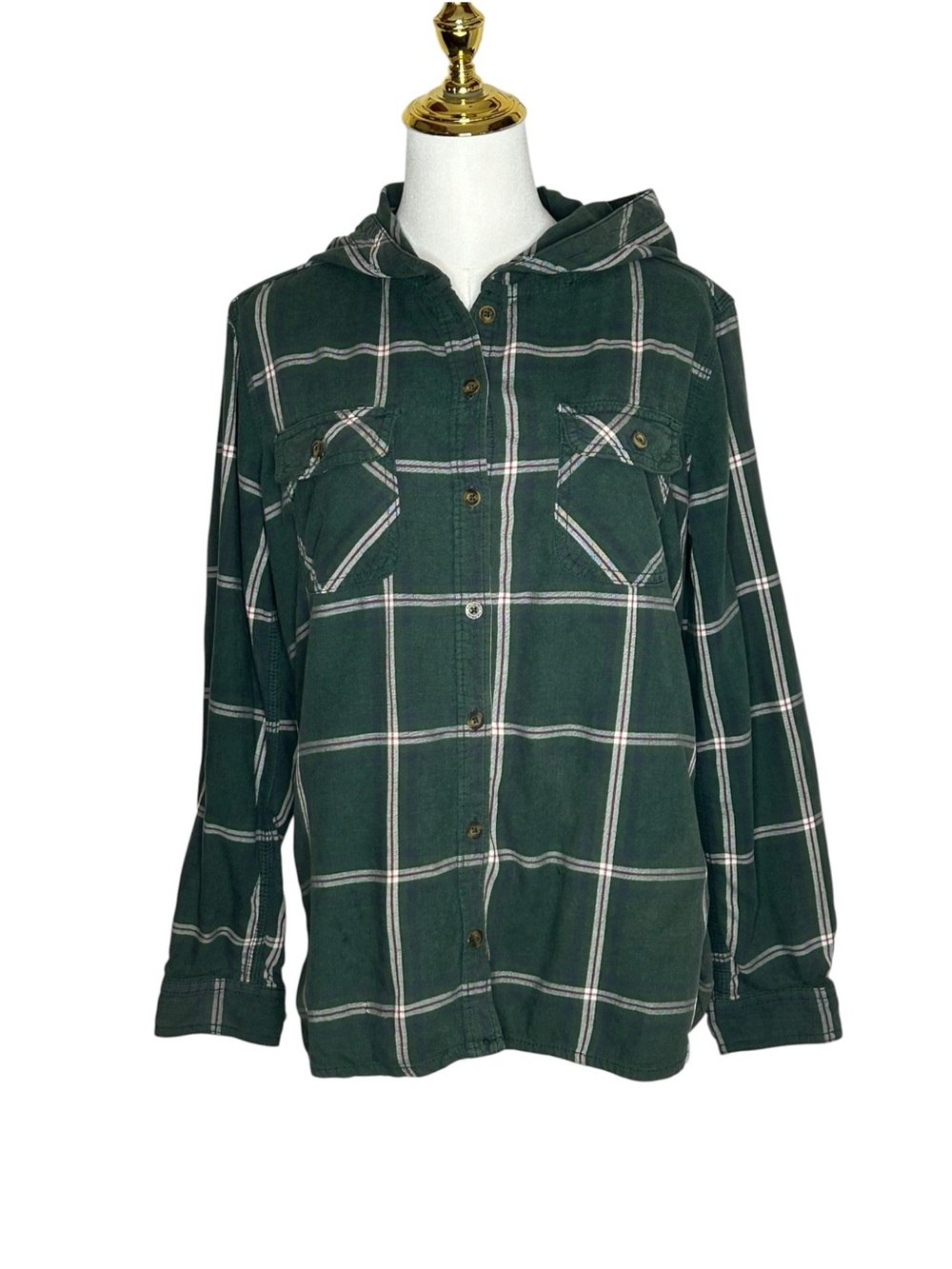 Carhartt Women’s Belton Cabincore Dark Green Hooded Flannel Shirt Sz M -sm. Flaw